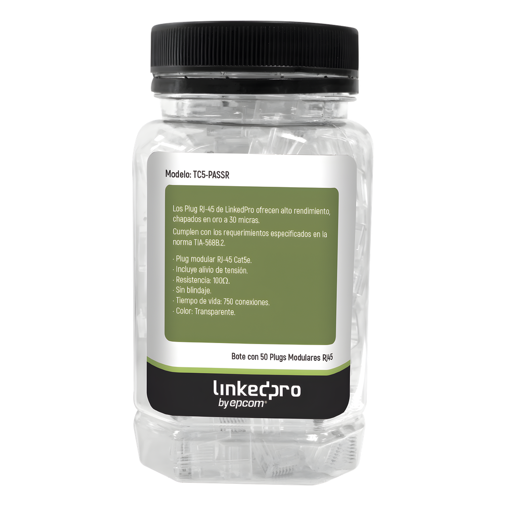 Plug RJ45 Cat5e LinkedPro by EPCOM TC5PASSR, sin blindaje (UTP)