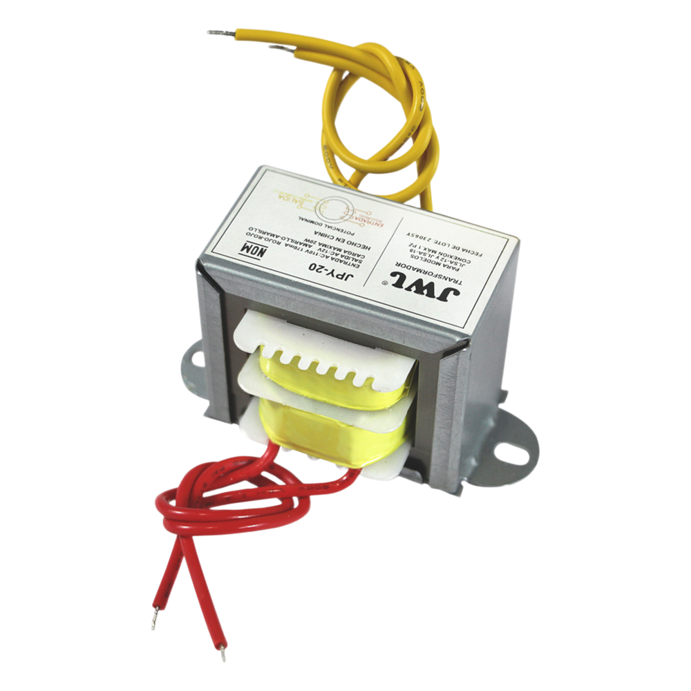 Transformador JWJ JPY-20, entrada 110 Vca, 170 mA, potencia / carga máxima 20 W