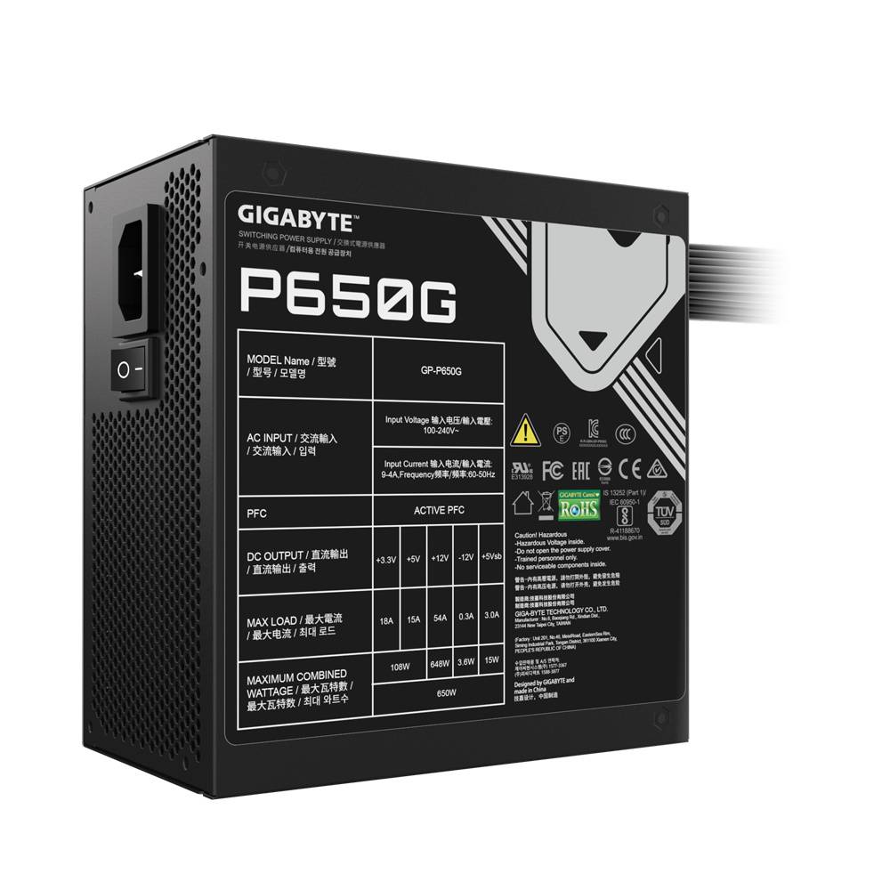 Fuente de poder Gigabyte GP-P650G PG5, MTBF mayor a 100,000 horas