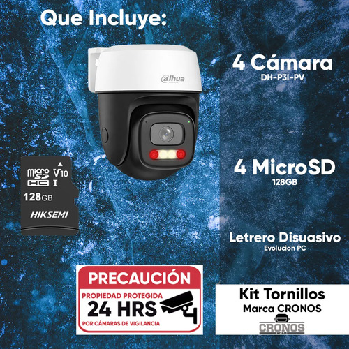 Kit 4 Cámaras Wi-Fi PT Dahua DH-P3I-PV, distancia de alcance 30 m