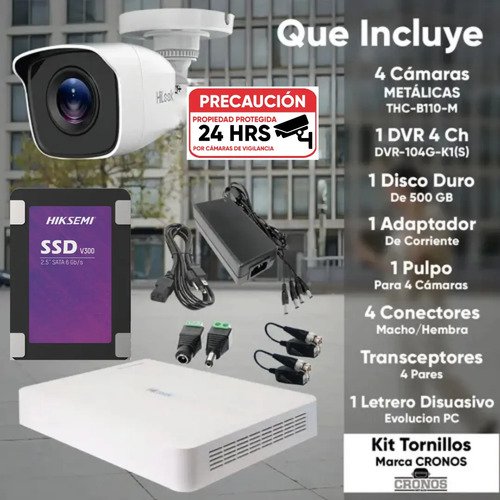 Kit CCTV HiLook by Hikvision KIT7204BM-LOW-SC, lugares de montaje Pared,Techo