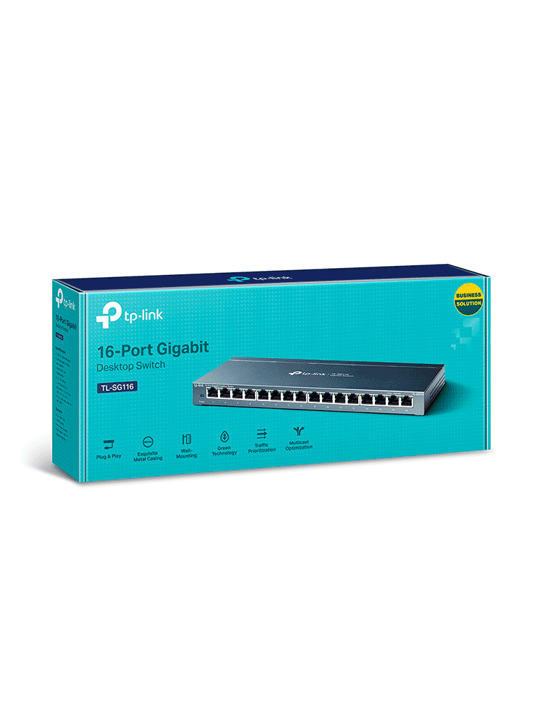 Switch TP-Link TL-SG116, carcasa acero, tabla MAC 8K direcciones