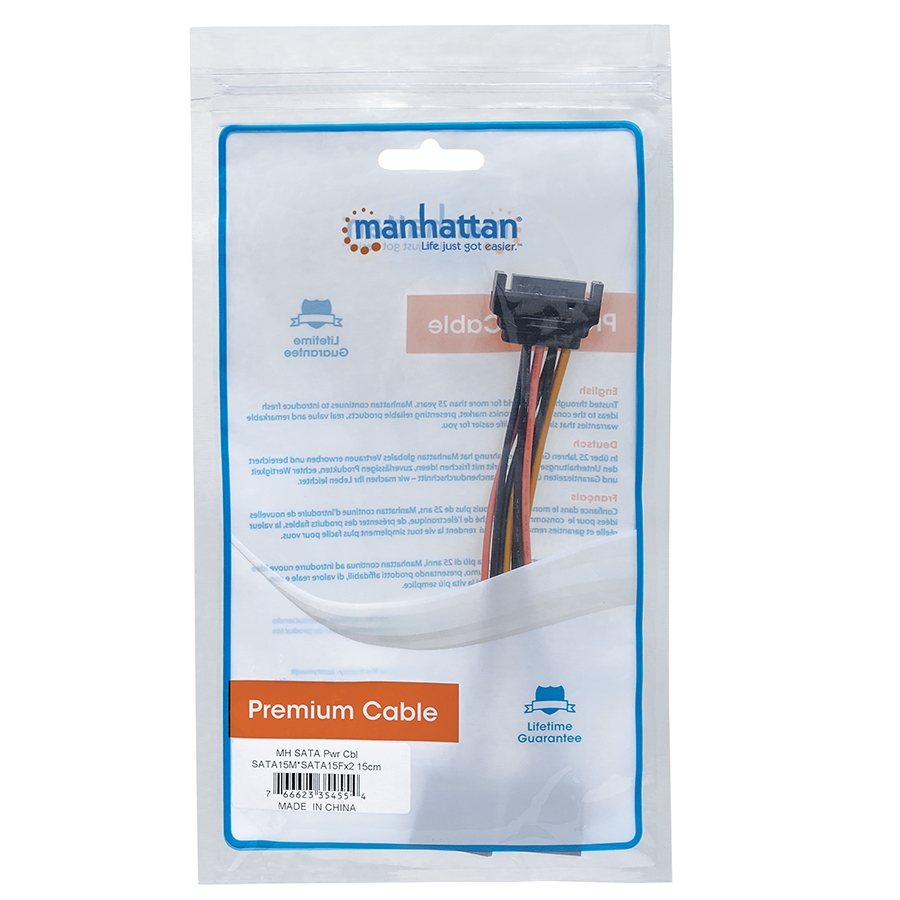 Cable de poder SATA Manhattan, unidades alimentadas 2 dispositivos SATA