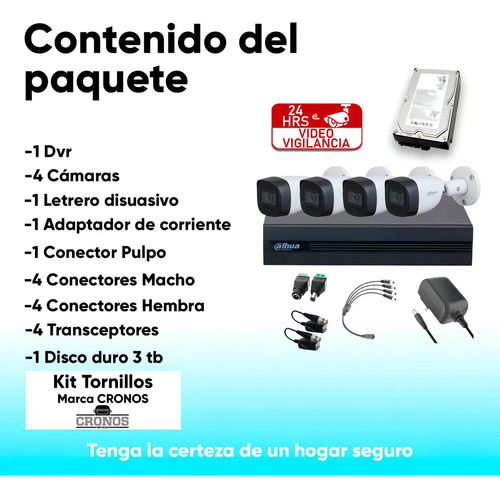 Kit CCTV Dahua KITXVR5104HS4KLI3-4CSC3, lugares de montaje Pared/Techo
