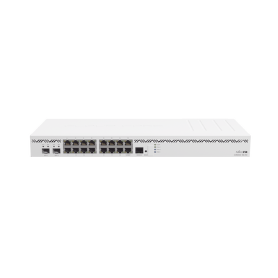 Router MikroTik CCR2004-16G-2S+, arquitectura ARM 64 bits, puertos SFP+ 10G 2