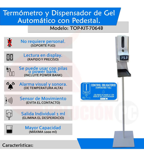 Dispensador de Gel y Termómetro Genérica K9-PRO, peso del paquete 3100 g