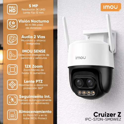 Cámara Wi-Fi PT IMOU IPC-S7DN-5M0WEZ, profundidad 11 cm, material externo plástico
