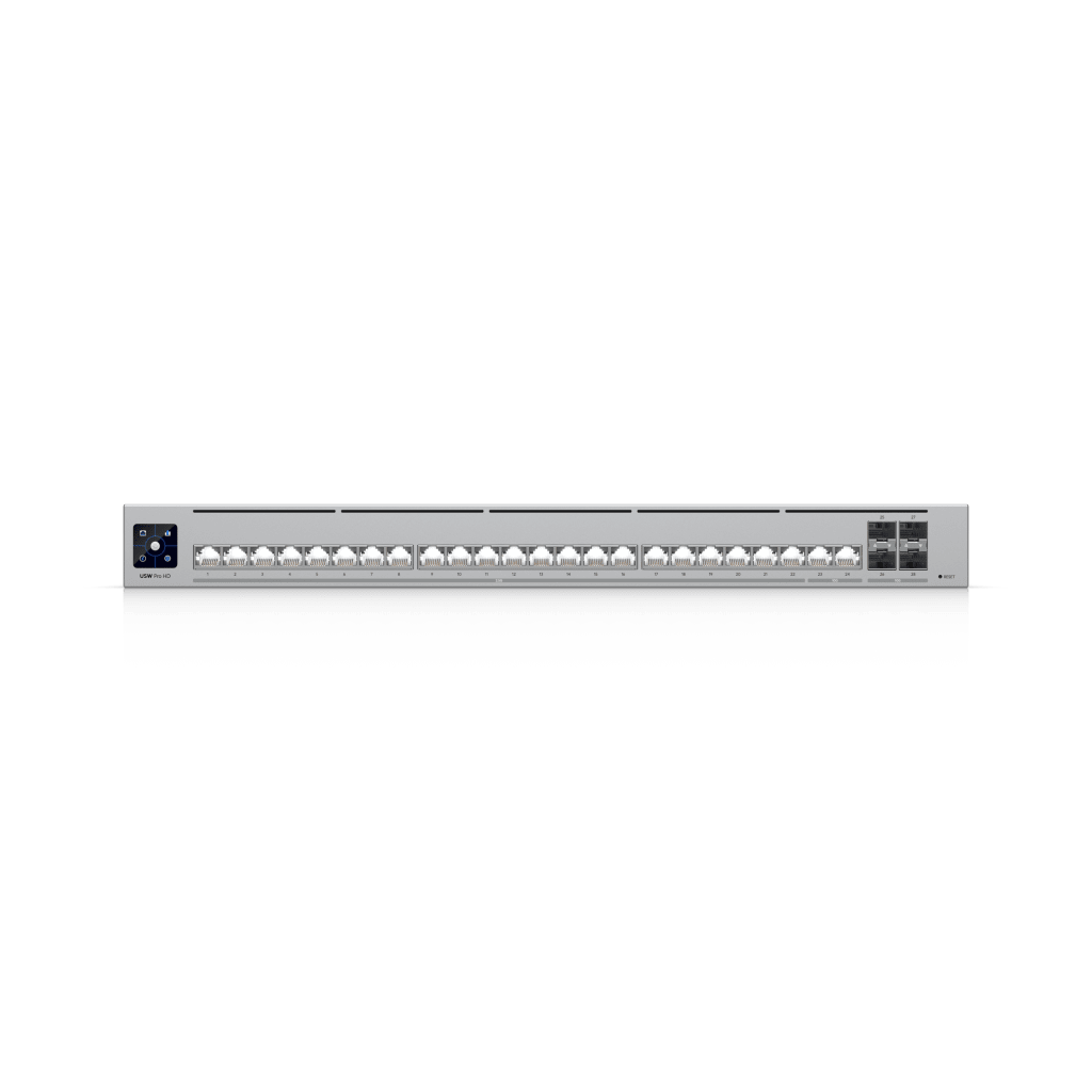 Switch Ubiquiti USW-PRO-HD-24, capa 3 administrable, redundancia respaldo DC vía USP RPS