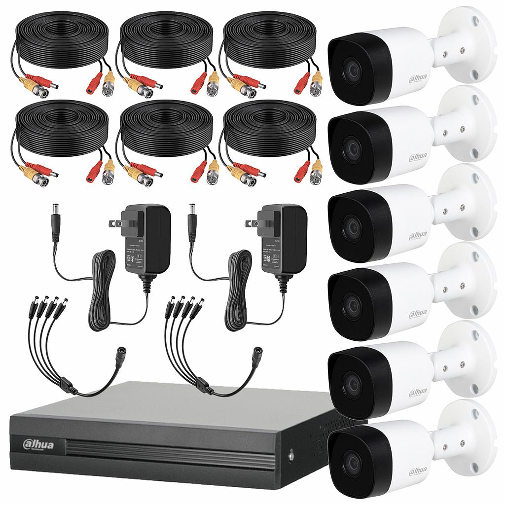 Kit CCTV Dahua B2A51, 6 cámaras 5 MP con cables, color BLANCO-HDD