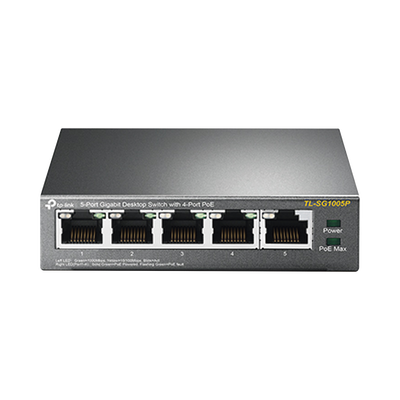 Switch PoE+ TP-Link TL-SG1005P, 5 puertos Gigabit 65W, dimensiones 99.8 x 98 x 25 mm