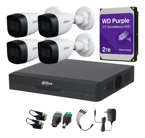 Kit Dahua HFW1500CMN-HIGH-SC, 4 cámaras 5 MP WD Purple 2 TB, color PURPLE-WD
