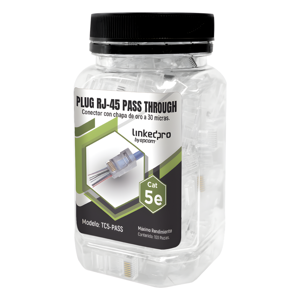 Plug RJ45 Cat5e LinkedPro by EPCOM TC5-PASS, through UTP, norma TIA-568B.2