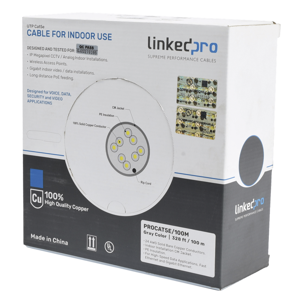 Cable UTP LinkedPro by EPCOM PRO-CAT-5E/100M, color gris, calibre 24 AWG