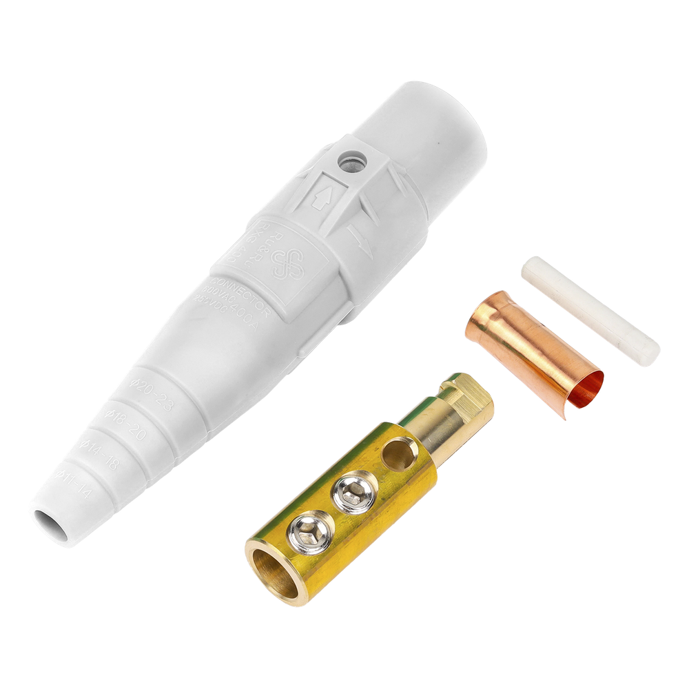Conector Camlock macho EPCOM ProAudio EP-CAMLOCK-400A-M-WHITE, color blanco, longitud total 183 mm