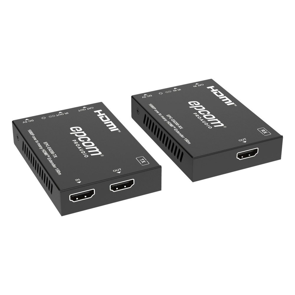 Extensor HDMI sobre IP EPCOM ProAudio EPC-E6200, audio PCM 2.0 hasta 192 kHz, alimentación 5 V CC / 1 A