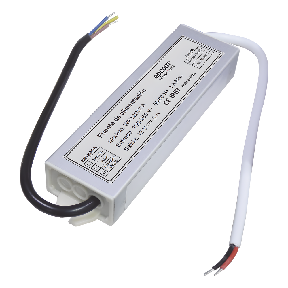 Fuente de poder EPCOM Powerline WP12DC5A, grado de protección IP67, voltaje de salida 12 V CC regulado