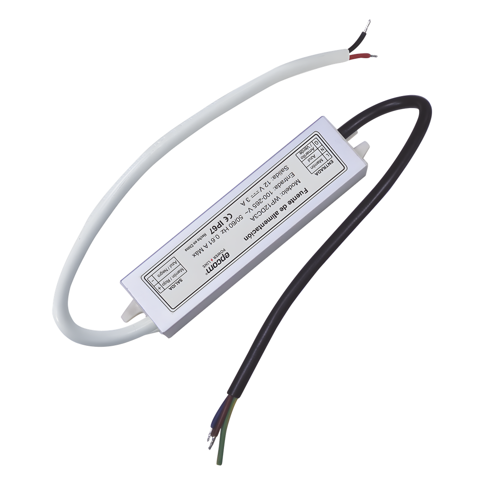 Fuente de poder EPCOM Powerline WP12DC3A, grado de protección IP67, voltaje de salida 12 V CC regulado