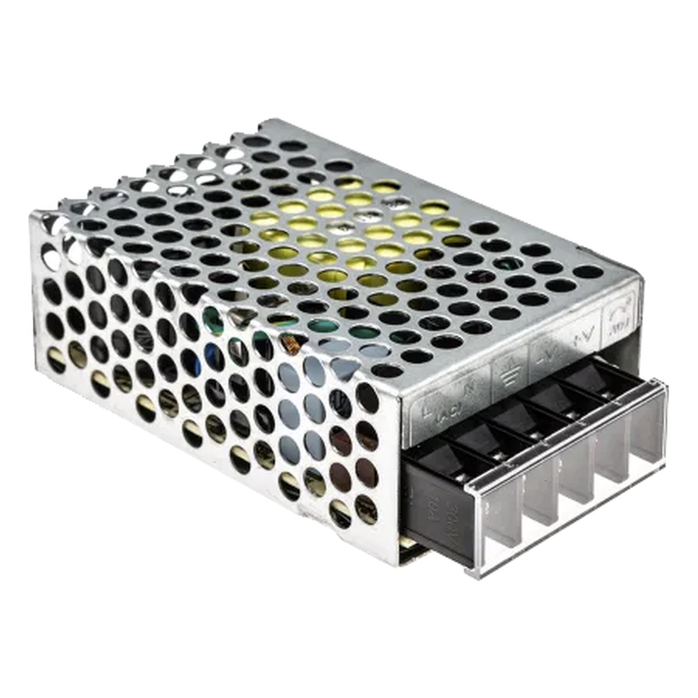 Fuente de poder Meanwell RS-25-12, dimensiones 51 x 28 x 78 mm, vibración prueba 5G aprobada