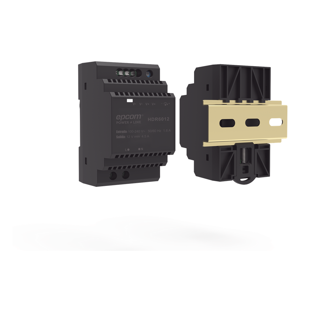 Fuente de poder industrial EPCOM Powerline HDR-6012, color negro, montaje riel DIN