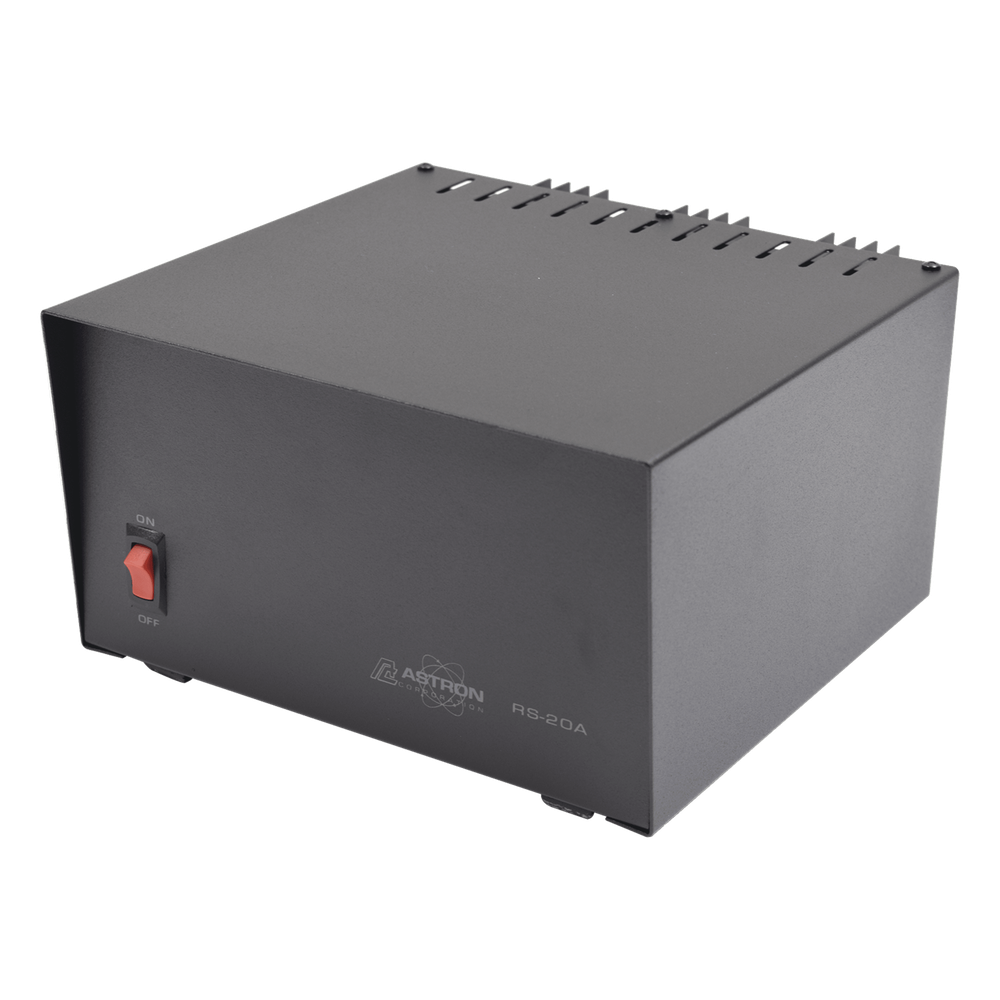 Fuente de poder lineal Astron RS-20A, dimensiones 23.1 x 13.5 x 26.3 cm, rizo menor a 5 mV pico a pico