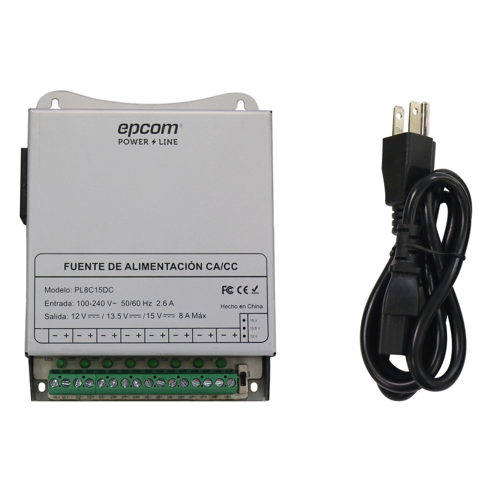 Fuente de poder EPCOM Powerline PL-8C-15DC, 8 cámaras 8 A, montaje en pared