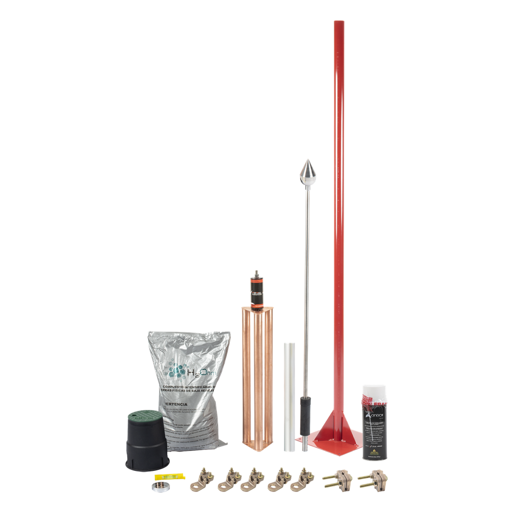 Kit pararrayos Total Ground KIT-MASTER-01-V2, norma NMX-J-549-ANCE-2005, mástil 1.2 m