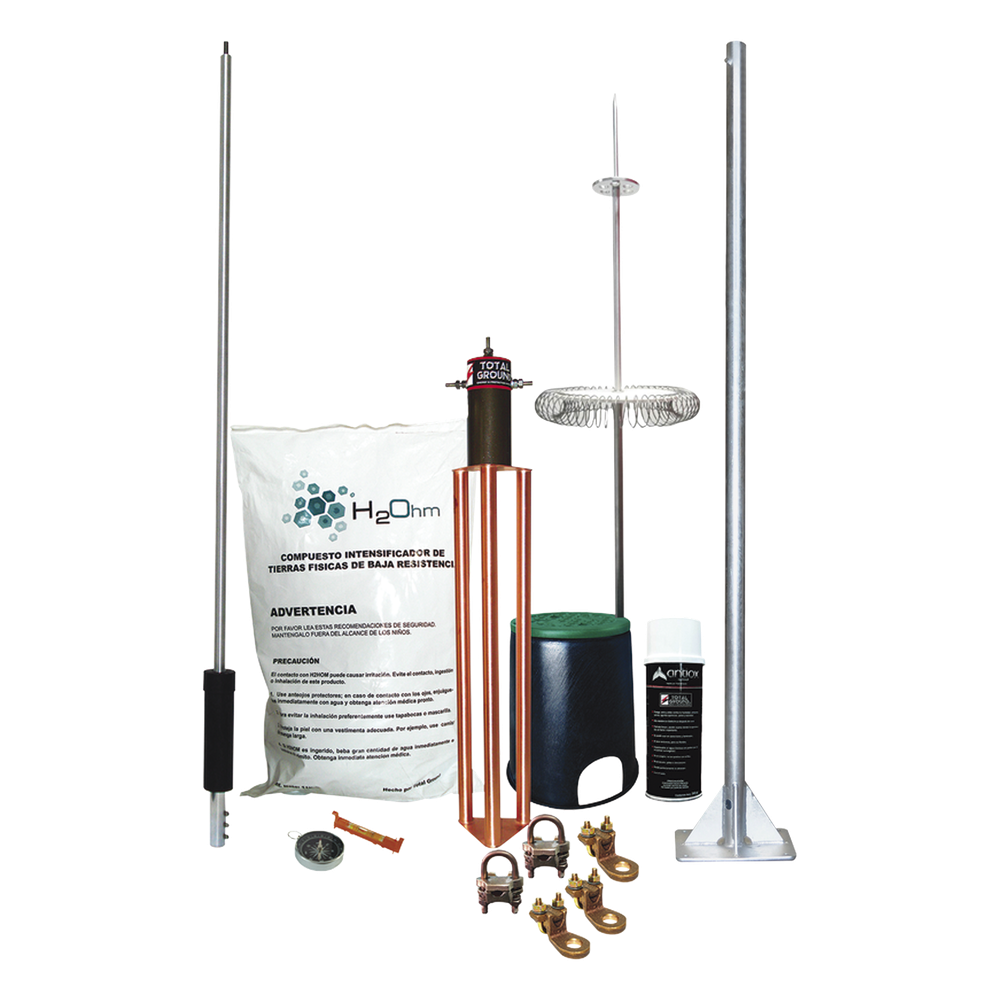 Kit pararrayos dipolo Total Ground KIT-MASTER-DIPOLOV2, punta dipolo corona en aluminio (TGTDPC), mástil 1.2 m, diámetro 2"
