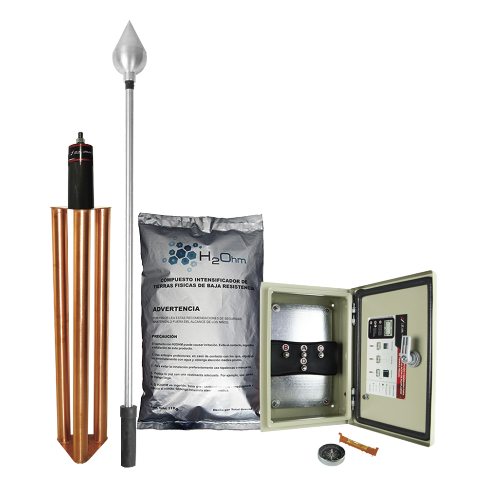 Kit pararrayos Total Ground KDA-01, inoxidable 160m, mástil 1.2 m de longitud, 2" de diámetro