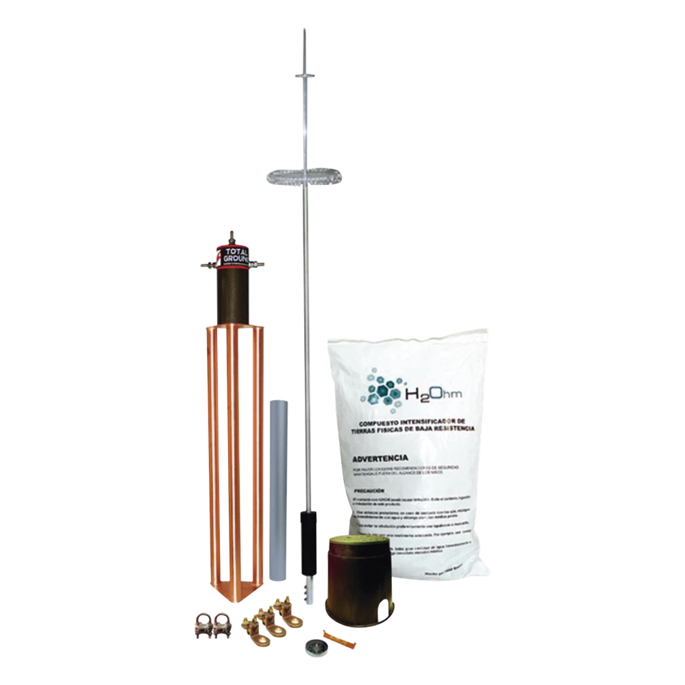Kit pararrayos Total Ground KIT-DIPOLO-T, electrodo TG45AB de 45 A, punta y mástil TGTDPC, mástil de 1.2 m