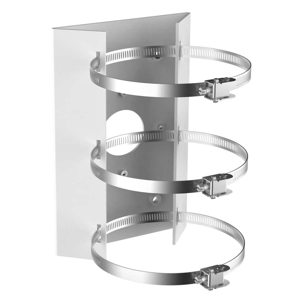 Montaje de poste para cámaras Hikvision DS-2904ZJ, dimensiones 240 × 157 × 43 mm, ajuste A diferentes tamaños de poste