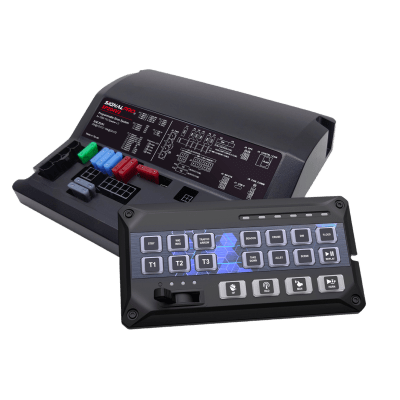Sirena vehicular SignalPro SP204RV2, dimensiones 217 x 190 x 45.6 mm, controlador panel deslizante de 19 botones