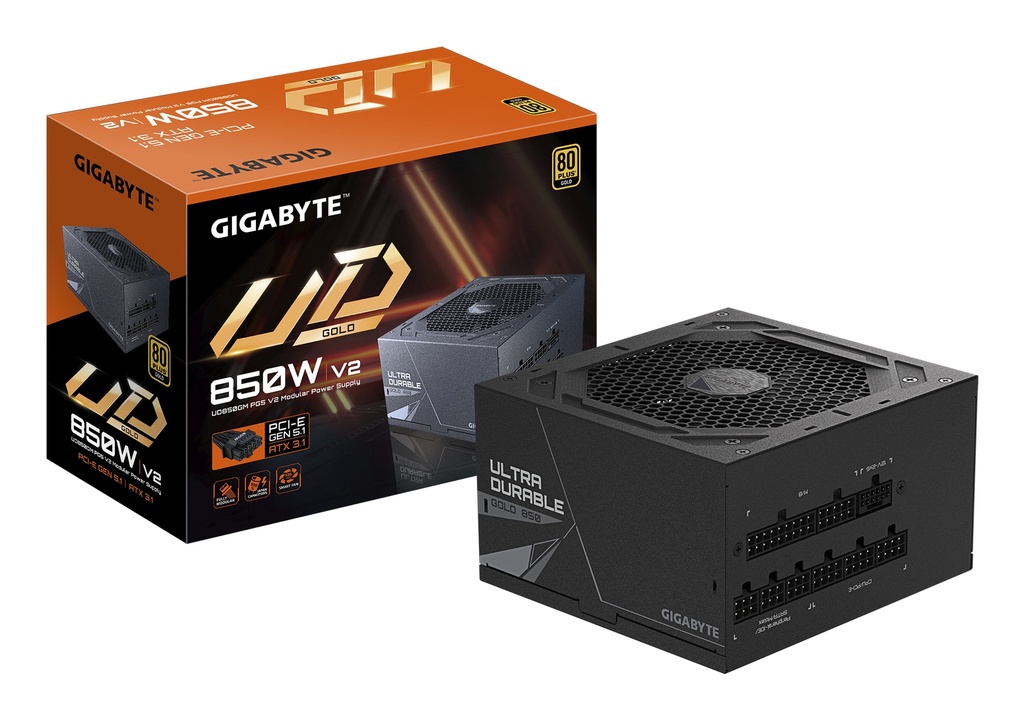 Fuente de poder Gigabyte GP-UD850GM PG5 V2, cableado totalmente modular, estándar intel ATX 3.1 y PCIe Gen 5.1