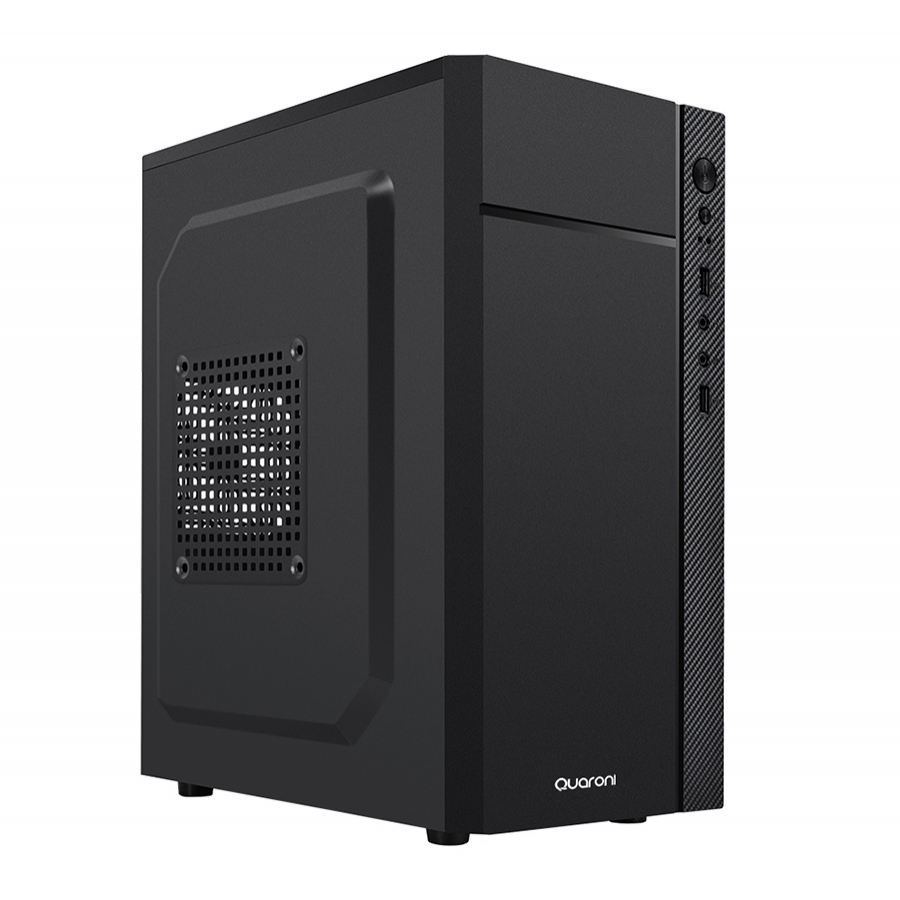 Gabinete PC Quaroni QCMT-05, Micro ATX fuente 500W, bahías 1 de 3.5" (HDD) y 2 de 2.5" (SSD)