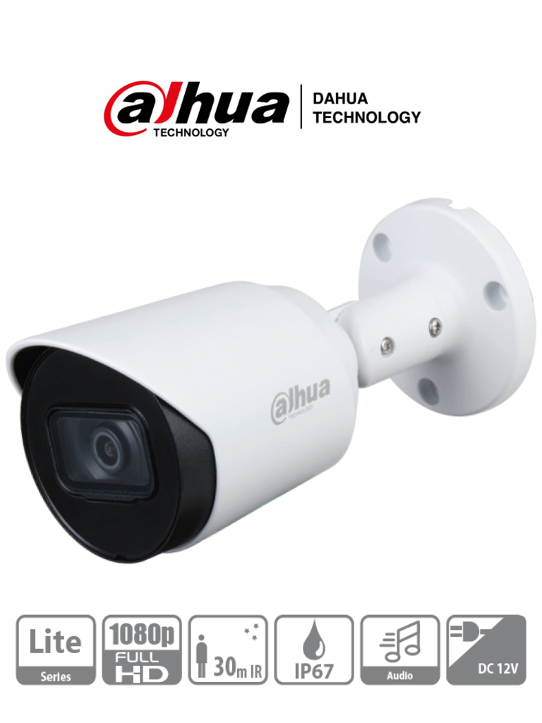 Cámara bala HDCVI Dahua HAC-HFW1200T-A, protección IP67, metal, audio micrófono integrado