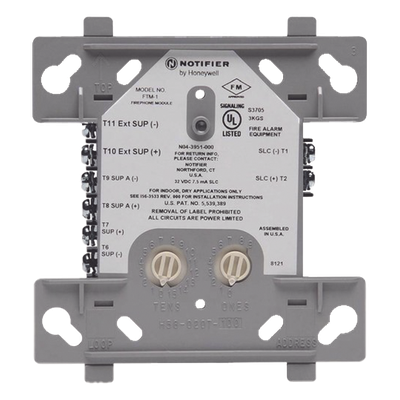 Módulo de teléfono de bomberos Notifier FTM-1, dimensiones 11.43 x 10.16 x 3.18 cm, alimentación 15 a 32 VCD (lazo SLC)
