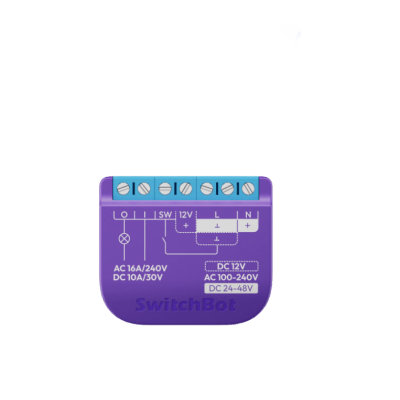 Relevador WiFi garaje Switchbot SWITCHBOTRELSWGD, dimensiones 42 x 36 x 16 mm, entrada CA 100-240V / CC 12-48V