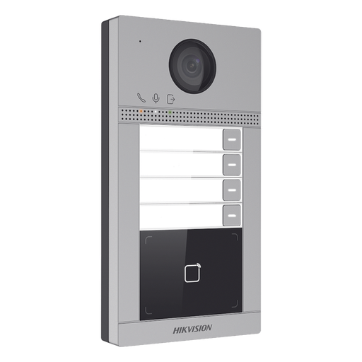 Videoportero IP WIFI (IP65 + IK08) con Llamada y apertura desde APP Hik-Connect / Soporta 4 Departamentos / PoE Estandar / Interfaz WEB para configuración / 2 puertas