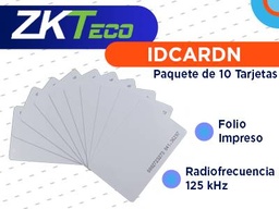 ZKTECO IDCARDN - Paquete de 10 tarjetas ID 125 Khz / 0.88 mm De grosor / Folio impreso / Modelo A16060006