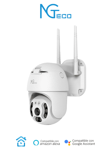 NGTECO NGC4200 - Cámara IP PTZ WiFi / Resolución 3Mp / Lente 3.6mm / Altavoz y Micrófono Integrados / Distancia IR 20 metros / Compresión de vídeo H.265 / Audio Bidireccional / Almacenamiento Local y en la Nube / Excelente Visión Nocturna