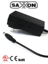 SAXXON PSU1203E - Fuente de Poder Regulada de 12 Vcc 3 Amperes/ Cable de 1.2 Metros/ Para Usos Multiples: Sistemas de CCTV, Acceso, Asistencia, etc/ Certificación UL/