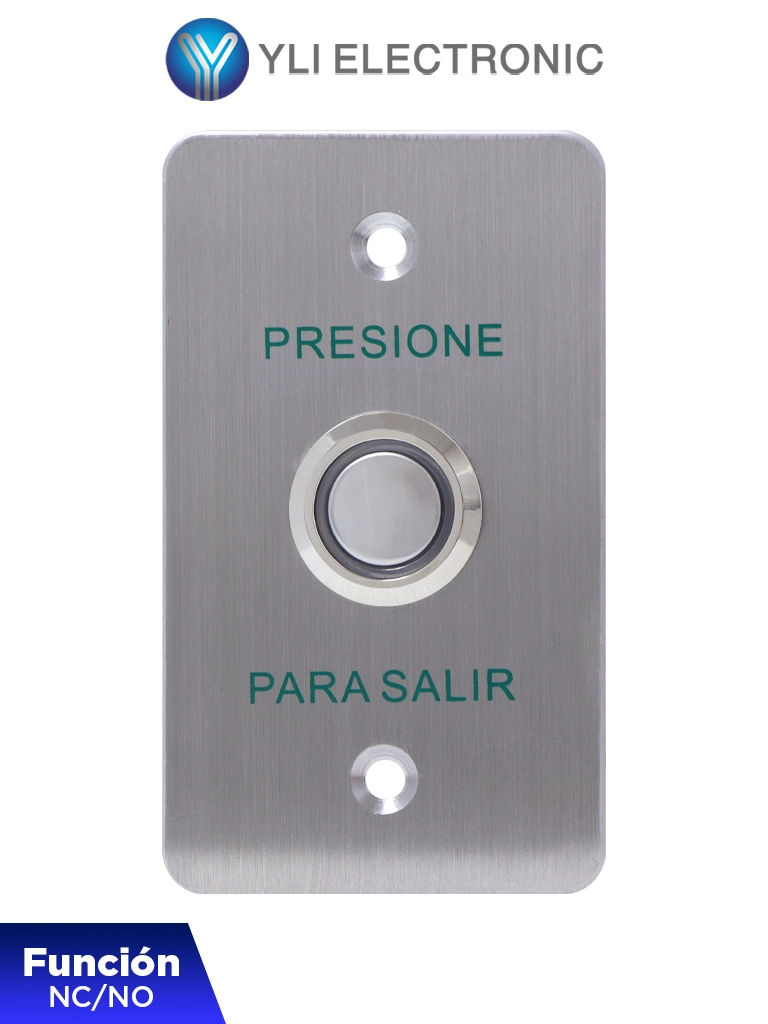 YLI PBK814BLED - Boton liberador de puerta de acero inoxidable con Luz LED azul / Salidas NO y NC / Compatible con caja de instalacion clave 76017