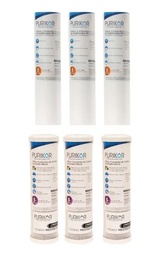 Kit Cartuchos Estándar 2.5x10, 3 Sedimentos, 3 Carbón Bloque