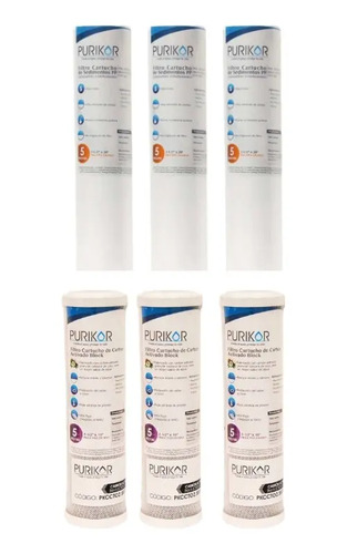 Kit Cartuchos Estándar 2.5x10, 3 Sedimentos, 3 Carbón Bloque