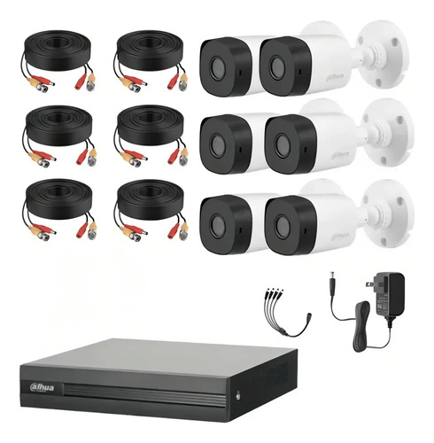 Dahua DHT0250019 Kit de vigilancia Modelo B1A11-PLUS-7 6 Canales 1 Mp Cables incluidos 2.8mm/ 93 Grados de Apertura B1A11 Búsqueda de Humanos y Vehículos