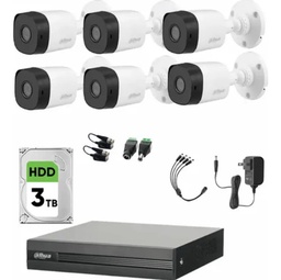 DHT0250019 Kit Videovigilancia Cronos 6 Cámaras Dahua Bala B1A11 1MP + HDD 3TB + Baluns + Accesorios - Kit CCTV KITXVR1B04-6SC-3TB (DVR Dahua XVR1B08-I Circuito Cerrado)
