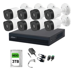 Dahua DHT0250019 Kit de vigilancia Modelo  B1A11-PLUS-13 8 Canales 1 Mp Con disco duro 3TB 2.8mm/ 93 Grados de Apertura Dvr 8 Canales+2 IP o Hasta 10 Ch IP Búsqueda de Humanos y Vehículos