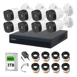 Dahua DHT0250019 Kit de vigilancia Modelo B1A11-PLUS-14 8 Canales 1 Mp Con disco duro 3TB Y cables incluidos 2.8mm/ 93 Grados de Apertura Dvr 8 Canales+2 IP o Hasta 10 Ch IP B1A11 Búsqueda de Humanos y Vehículos