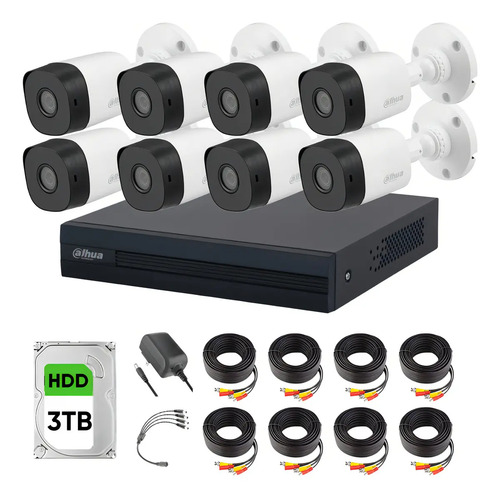 Dahua DHT0250019 Kit de vigilancia Modelo B1A11-PLUS-14 8 Canales 1 Mp Con disco duro 3TB Y cables incluidos 2.8mm/ 93 Grados de Apertura Dvr 8 Canales+2 IP o Hasta 10 Ch IP B1A11 Búsqueda de Humanos y Vehículos