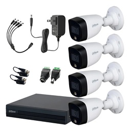 Dahua Kit de Video Vigilancia de 4 Canales Full Color de 2 MP Modelo DHT0250017-PLUSN  Full Color 24/7 Lente Fijo de 2.8 mm y Detección de Humanos Camaras de Seguridad IR20 mts