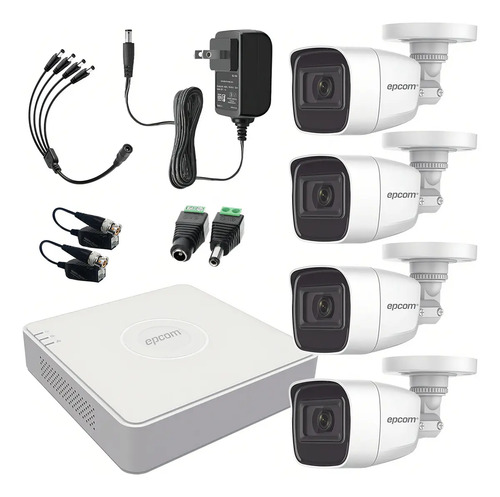 Epcom B8-KIT-MIC Kit de Sistema Profecional de Video Vigilancia TurboHD Con Microfono Integrado Modelo B8-MIC-PLUS-SC 4 Canales 2Mp CCTV Cámaras Bala Metalicas Con Fuente De Poder Para 4 Camaras